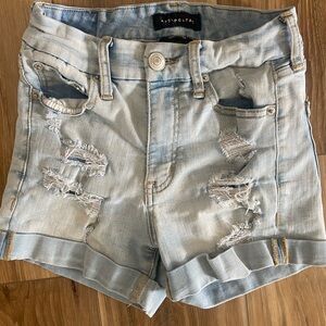 Aeropostale Light Blue Distressed Rolled-Hem Jean Shorts